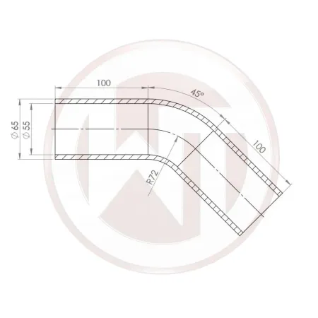 Ø55mm silicone hose 45° bend black