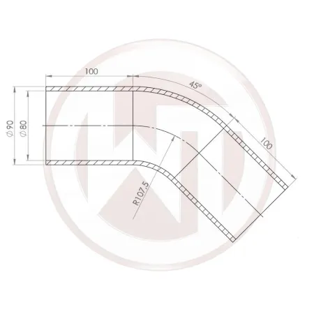 Ø80mm (3,15) silicone hose 45° bend black