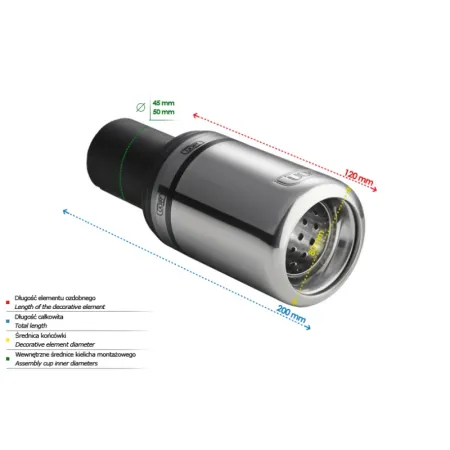 Uniwersalna końcówka tłumika okrągła 80mm długość 120mm średnica montażowa 50mm