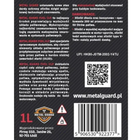 Dodatek Do Paliwa Metal Guard Fuel CLP czyści układ paliwowy i wzbogaca paliwo 1L