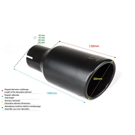 Uniwersalna końcówka tłumika okrągła 80mm długość 120mm średnica montażowa 55mm