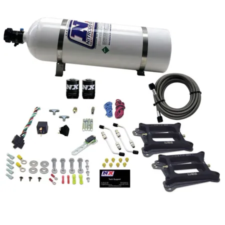 Dual 4150 Conventional Plate System Gasoline Stage 6 50-300Hp with 15Lb Bottle Nitrous Express NX 30240-15
