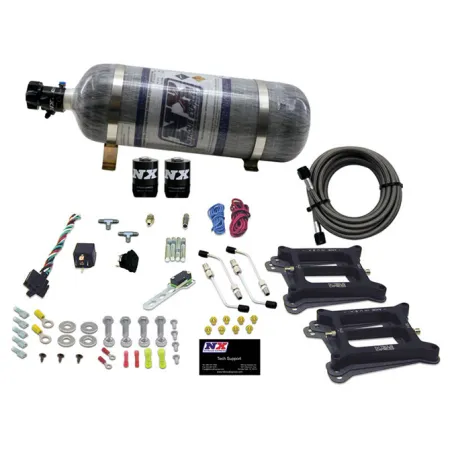 Dual 4150 Conventional Plate System Gasoline Pro-Power 100-500Hp with 12Lb Carbon Bottle Nitrous Express NX 50240-12