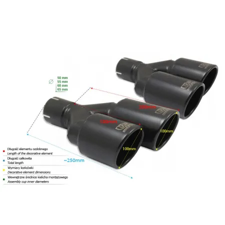 Uniwersalna końcówka tłumika okrągła 100mm długość 200/180mm średnica montażowa 60mm