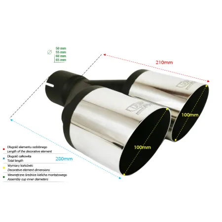 Uniwersalna końcówka tłumika okrągła 100mm długość 200mm średnica montażowa 55mm