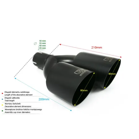 Uniwersalna końcówka tłumika okrągła 80mm długość 280mm średnica montażowa 65mm