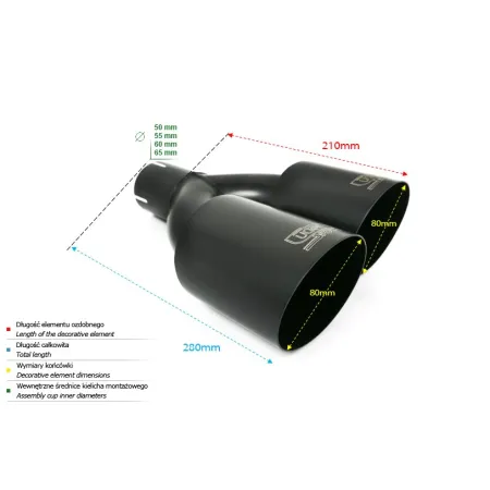 Uniwersalna końcówka tłumika okrągła 80mm długość 280mm średnica montażowa 65mm