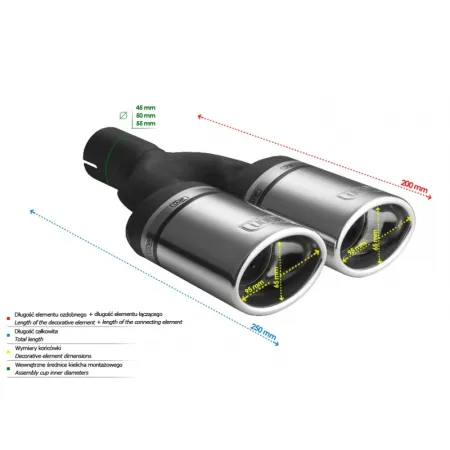 Uniwersalna końcówka tłumika owalna 95×65mm długość 200mm średnica montażowa 50mm
