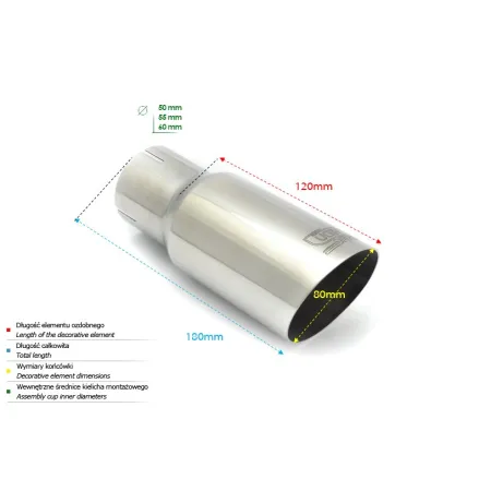 Uniwersalna końcówka tłumika okrągła 80mm długość 120mm średnica montażowa 55mm