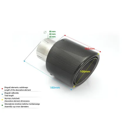 Uniwersalna końcówka tłumika okrągła 100mm długość 160mm średnica montażowa 50mm
