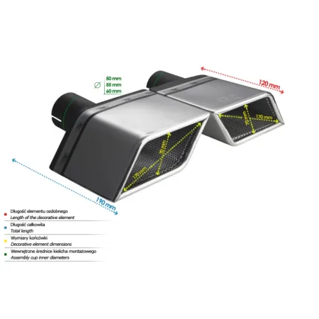 Uniwersalna końcówka tłumika specjalna 170×70mm długość 120mm średnica montażowa 50mm