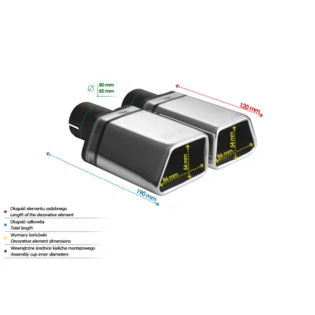 Uniwersalna końcówka tłumika specjalna 86×54mm długość 120mm średnica montażowa 55mm