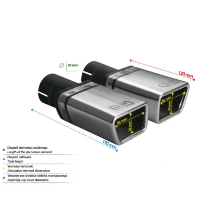 Uniwersalna końcówka tłumika specjalna 86×54mm długość 120mm średnica montażowa 50mm
