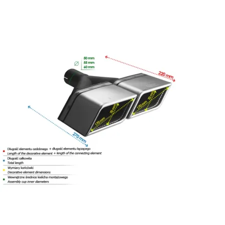 Uniwersalna końcówka tłumika specjalna 170×70mm długość 220mm średnica montażowa 60mm