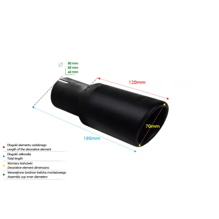 Uniwersalna końcówka tłumika okrągła 70mm długość 120mm średnica montażowa 55mm