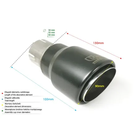 Uniwersalna końcówka tłumika okrągła 90mm długość 120mm średnica montażowa 60mm