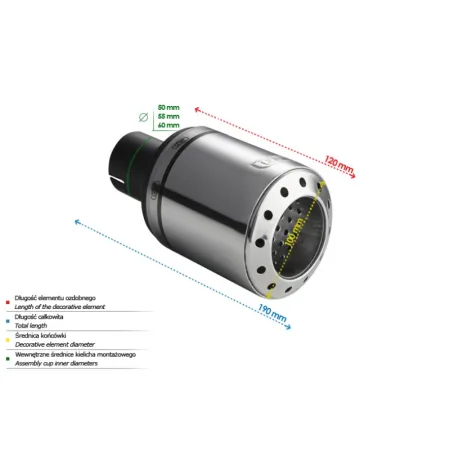 Uniwersalna końcówka tłumika okrągła 100mm długość 120mm średnica montażowa 55mm