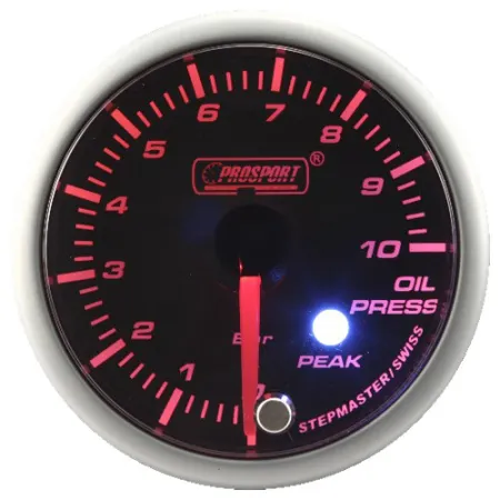 Wskaźnik Prosport ciśnienie oleju seria Stepper Motor Peak 52mm bursztynowy