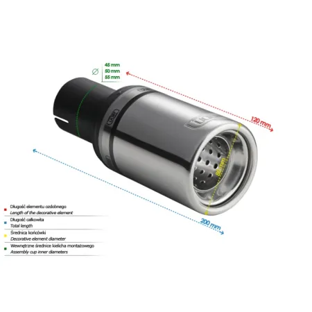 Uniwersalna końcówka tłumika okrągła 80mm długość 80mm średnica montażowa 50mm