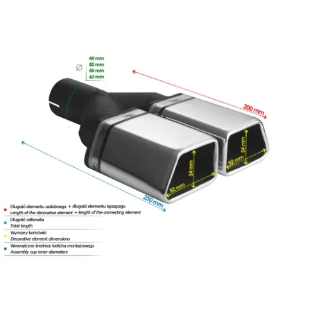 Uniwersalna końcówka tłumika specjalna 86×54mm długość 200mm średnica montażowa 55mm