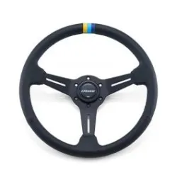 GReddy Sports "Deep Type" Steering Wheel (80 mm Dish), Black Leather, Black Spokes - 340 mm