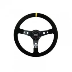 GT2I Race Suede Steering Wheel Dished 75 (Seude + Silver Spoke) Black