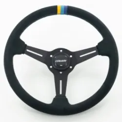 GReddy Sports "Standard Type" Steering Wheel (47 mm Dish), Black Suede, Black Spokes - 340 mm