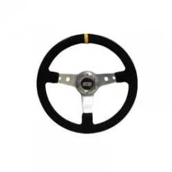 GT2I Race Suede Steering Wheel Dished 75 (Suede + Silver Spoke)