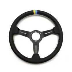 GReddy Sports "Medium Type" Steering Wheel (47 mm Dish), Black Leather, Black Spokes - 340 mm