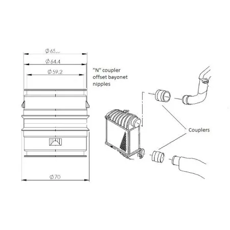 Alloy Male to Male Bayonet 65mm Coupler with Offset Nipples
