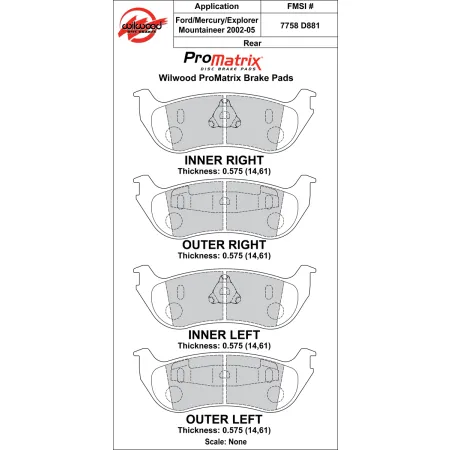 Klocki hamulcowe Wilwood 150-10-D0881K BP-10 D881 Street Performance Racing Pads .58