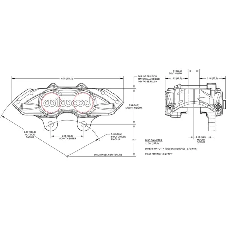 Uniwersalny zacisk hamulcowy 4 tłoczkowy Wilwood 120-16510 D11 czerwony
