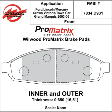 Klocki hamulcowe Wilwood 150-D0931K PM ProMatrix D931 Street Performance Racing Pads .65