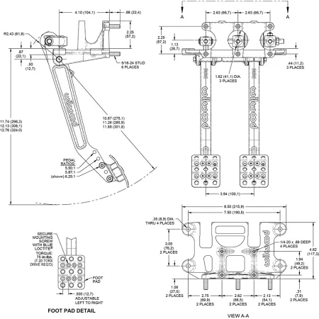 Wilwood 340-16385 Swing Mount Brake and Clutch Pedal 5.5-6.25:1 Triple M/C