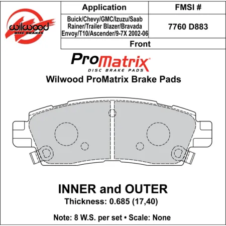 Klocki hamulcowe Wilwood 150-D0883K PM ProMatrix D883 Street Performance Racing Pads .69
