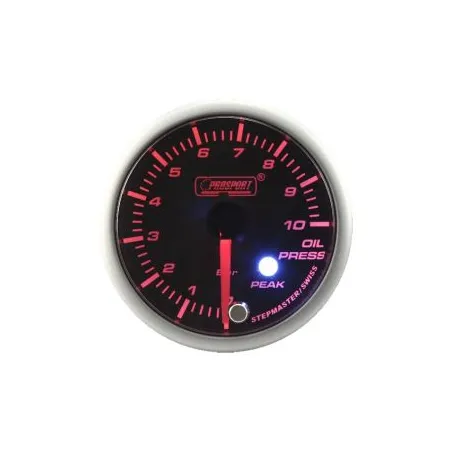 Wskaźnik Prosport ciśnienie oleju seria Stepper Motor Peak 52mm bursztynowy