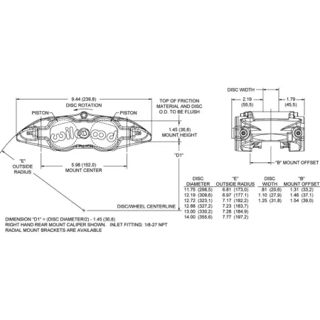 Uniwersalny zacisk hamulcowy 4 tłoczkowy Wilwood 120-11876 FNSL4R