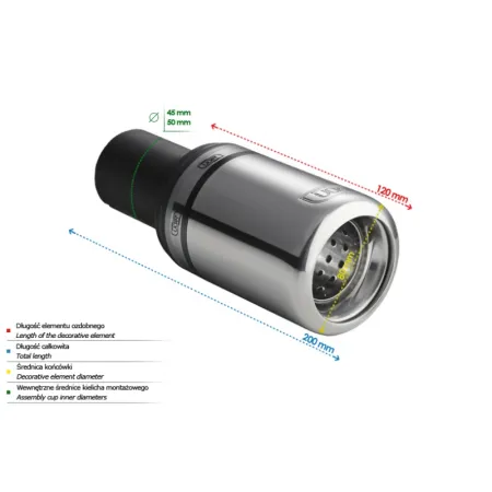 Uniwersalna końcówka tłumika okrągła 80mm długość 80mm średnica montażowa 45mm