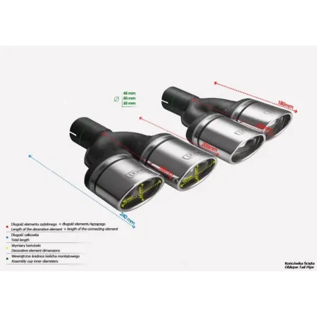 Uniwersalna końcówka tłumika owalna 95×65mm długość 200mm średnica montażowa 50mm