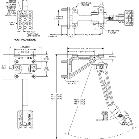 Wilwood 340-16379 Swing Mount Brake and Clutch Pedal 6.25-7:1 Dual M/C