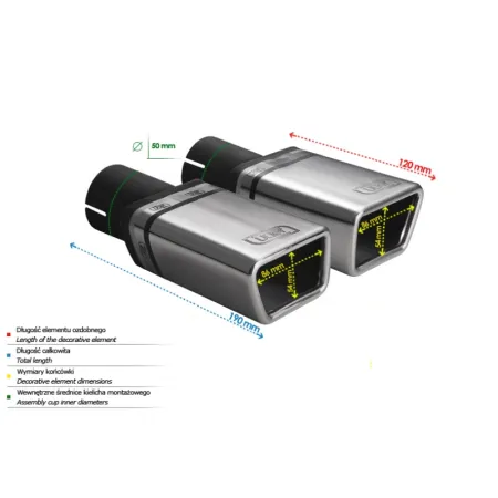Uniwersalna końcówka tłumika specjalna 86×54mm długość 120mm średnica montażowa 50mm