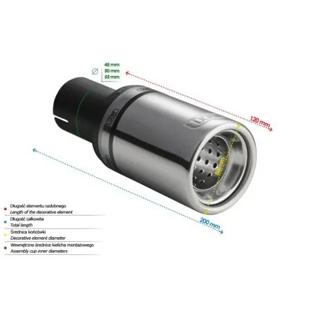 Uniwersalna końcówka tłumika okrągła 80mm długość 80mm średnica montażowa 55mm