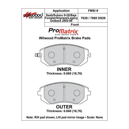Klocki hamulcowe Wilwood 150-D0929K PM ProMatrix D929 Street Performance Racing Pads .66