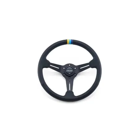 GReddy Sports "Deep Type" Steering Wheel (80 mm Dish), Black Leather, Black Spokes - 340 mm