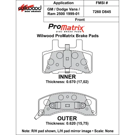 Klocki hamulcowe Wilwood 150-D0845K PM ProMatrix D845 Street Performance Racing Pads .67