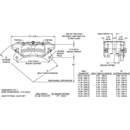 Uniwersalny zacisk hamulcowy 4 tłoczkowy Wilwood 120-15374 Dynapro Narrow czerwny