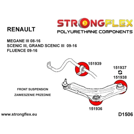 151938B: Tuleja wahacza przedniego - tylna 70mm Renault Fluence