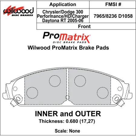 Klocki hamulcowe Wilwood 150-D1058K PM ProMatrix D1058 Street Performance Racing Pads .68