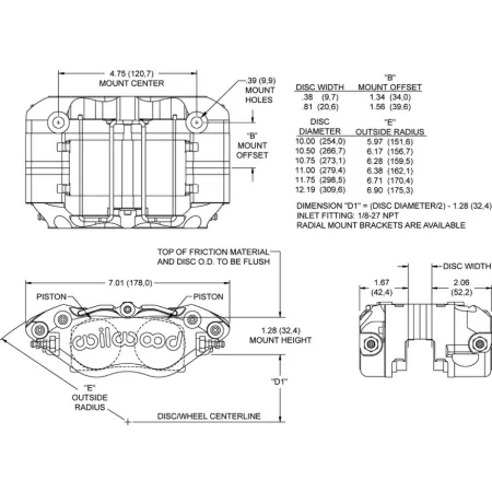 Uniwersalny zacisk hamulcowy 4 tłoczkowy Wilwood 120-14091 Narrow Dynapro