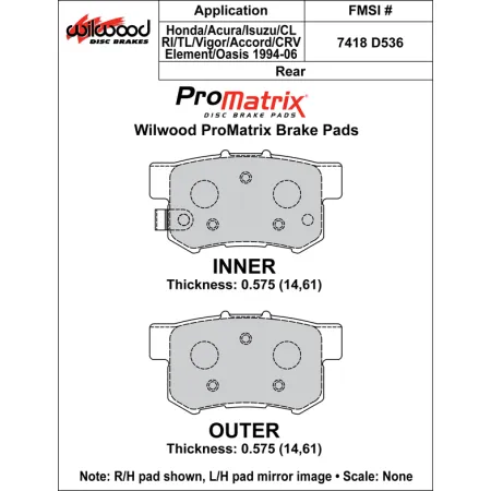 Klocki hamulcowe Wilwood 150-D0536K PM ProMatrix D536 Street Performance Racing Pads .575